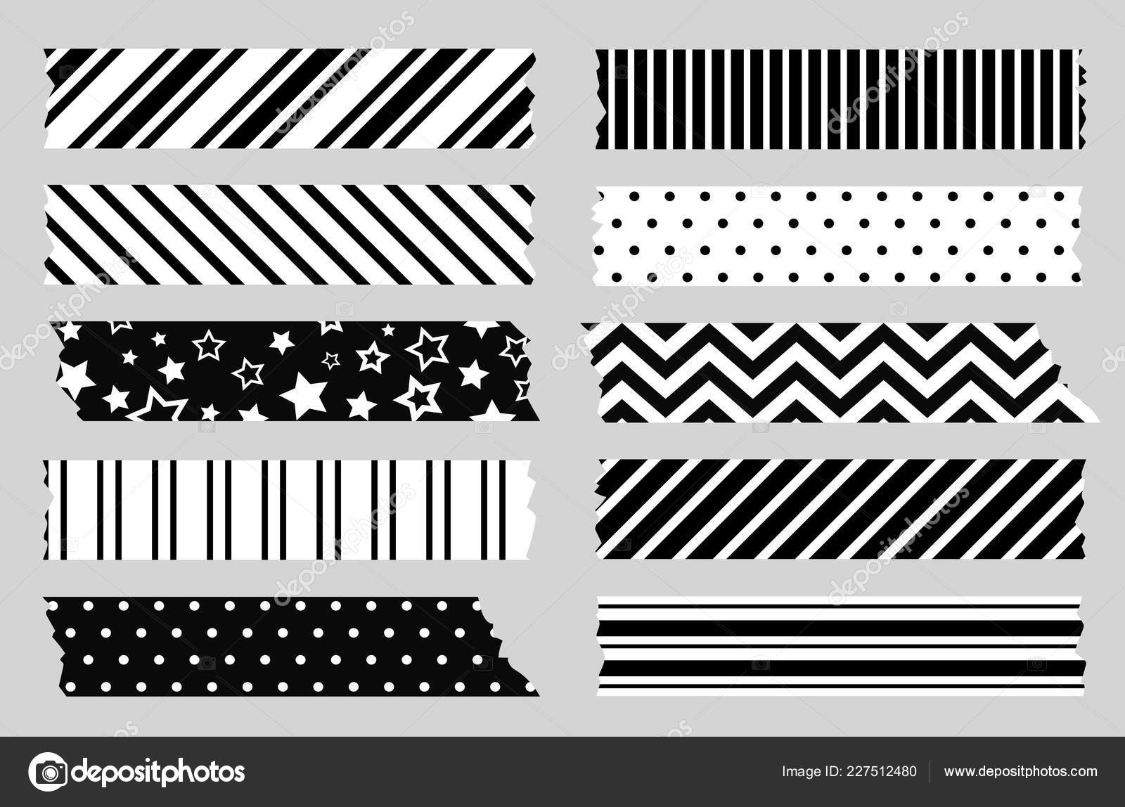 Adhesive tape with black and white geometric patterns. Scotch